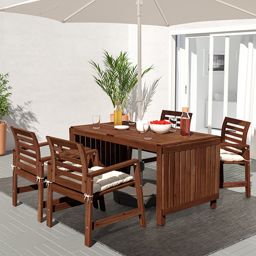 ÄPPLARÖ - table+4 chairs w armrests, outdoor, brown stained/Kuddarna beige | IKEA Taiwan Online - PE713950_S4