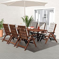 ÄPPLARÖ - table+6 reclining chairs, outdoor, brown stained/Kuddarna beige | IKEA Taiwan Online - PE713678_S3