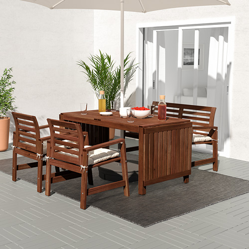 ÄPPLARÖ - table+2 chrsw armr+ bench, outdoor, brown stained | IKEA Taiwan Online - PE713968_S4