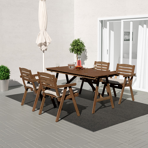 FALHOLMEN - table+4 chairs w armrests, outdoor, light brown stained/Kuddarna grey | IKEA Taiwan Online - PE713971_S4
