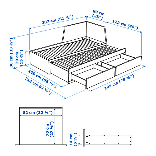 FLEKKE - day-bed w 2 drawers/2 mattresses, black-brown/Åsvang firm | IKEA Taiwan Online - PE754243_S4
