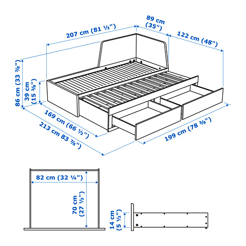 FLEKKE day-bed frame with 2 drawers