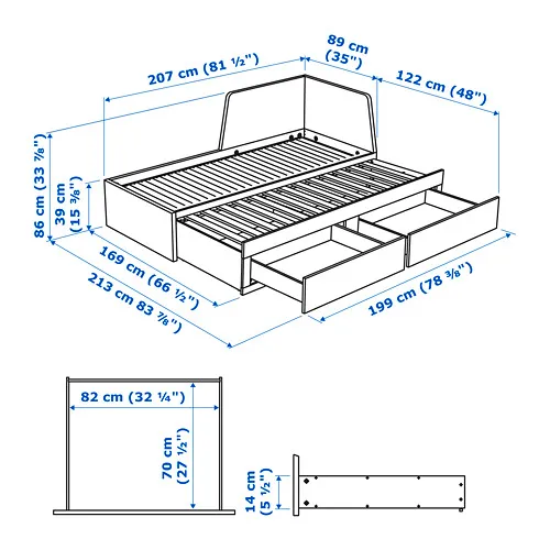 FLEKKE 坐臥兩用床/2床底收納盒/2床墊