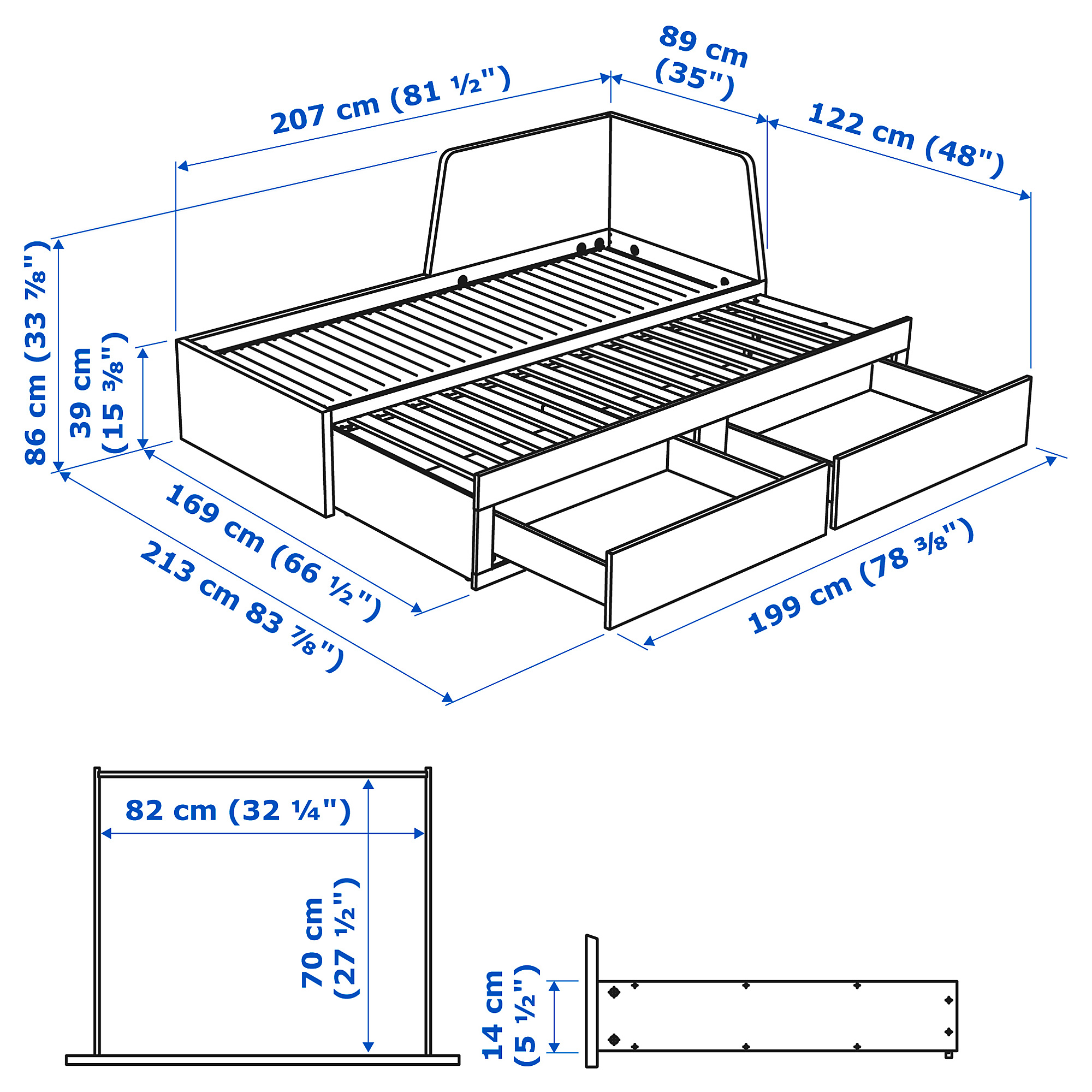 FLEKKE day-bed w 2 drawers/2 mattresses