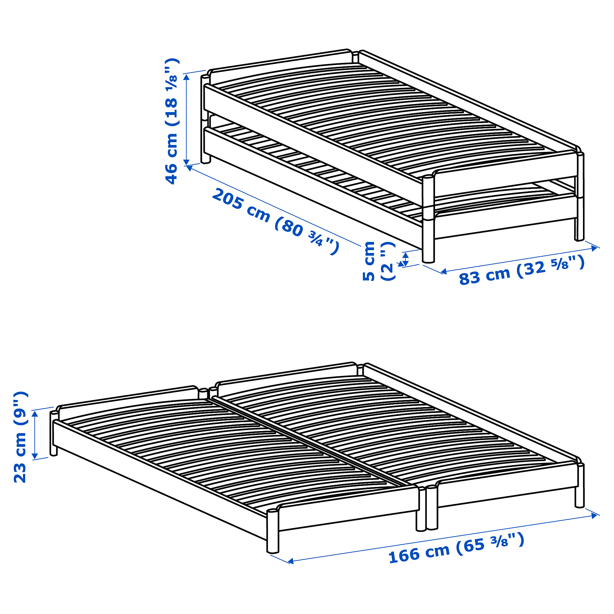 UTÅKER stackable bed with 2 mattresses