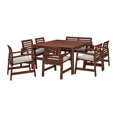 ÄPPLARÖ - table+6 chairs armr+bench, outdoor, brown stained/Frösön/Duvholmen beige | IKEA Taiwan Online - PE714213_S4
