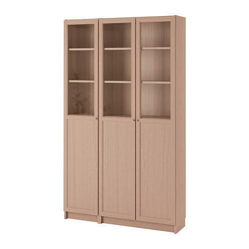 BILLY/OXBERG - bookcase with panel/glass doors, white stained oak veneer/glass | IKEA Taiwan Online - PE714530_S4