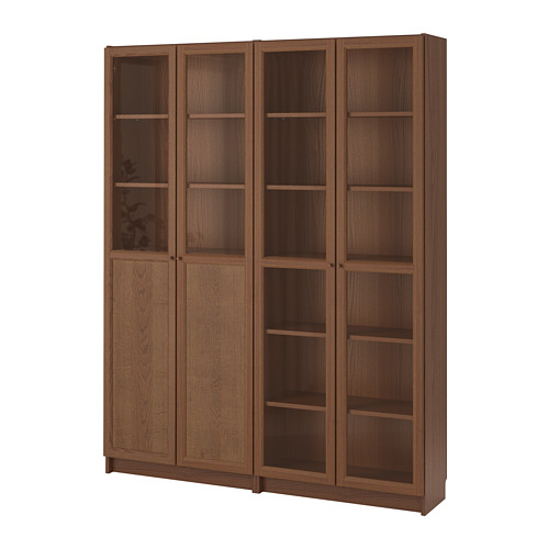 BILLY/OXBERG - bookcase with panel/glass doors, brown ash veneer/glass | IKEA Taiwan Online - PE714608_S4