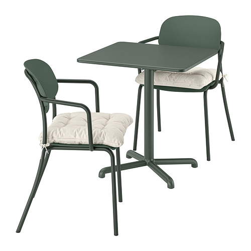 VISINGSÖ/VISINGSÖ - 桌及2長凳, 戶外用 墨綠色/墨綠色 Kuddarna淺灰米色, 70x70 公分 | IKEA 線上購物 - PE996248_S4