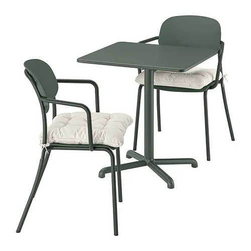 VISINGSÖ/VISINGSÖ - 桌及2長凳，戶外用 墨綠色/墨綠色 Kuddarna淺灰米色，70x70 公分 | IKEA 線上購物 - PE996248_S4