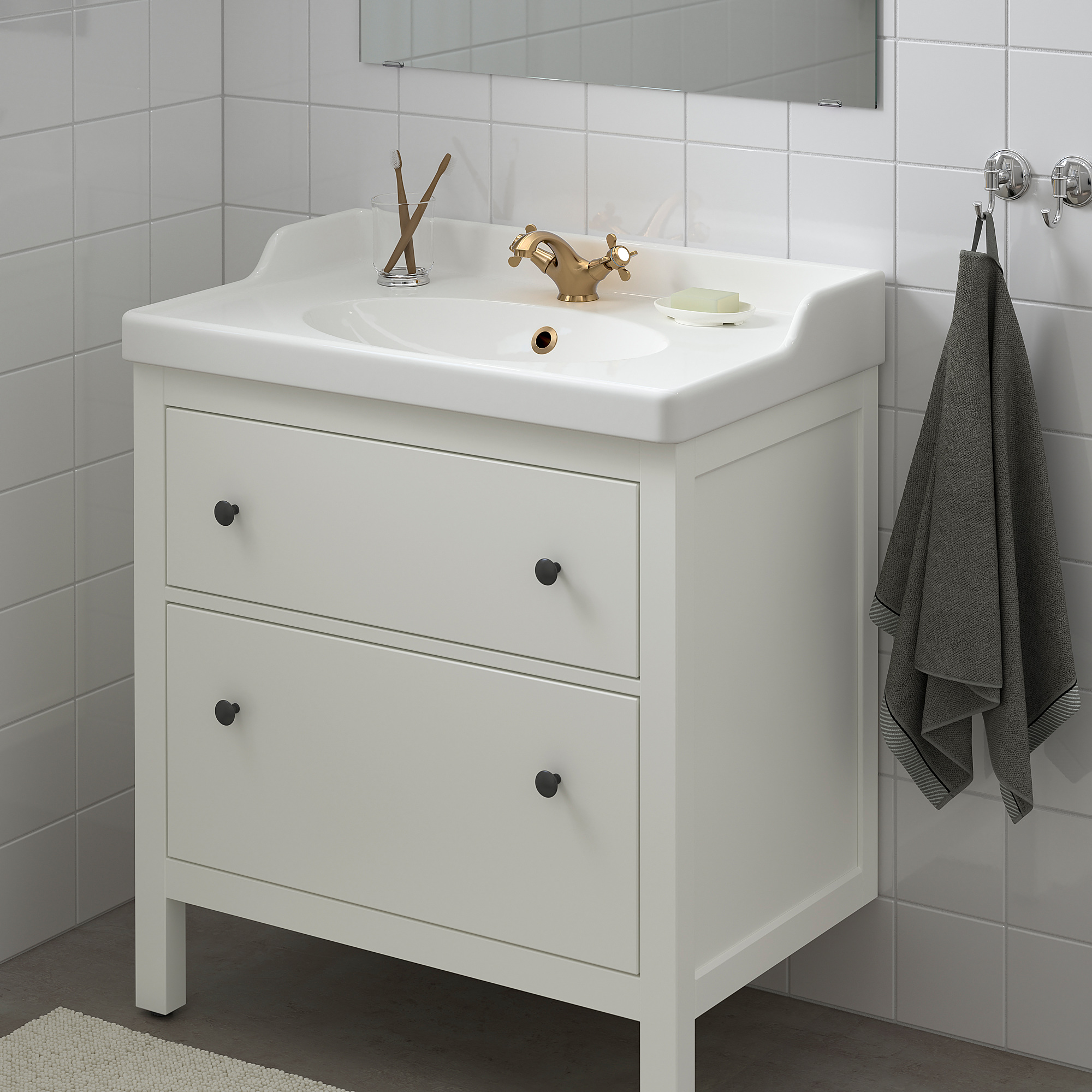 HEMNES/RUTSJÖN 洗臉盆櫃附抽屜/洗臉盆/水龍頭