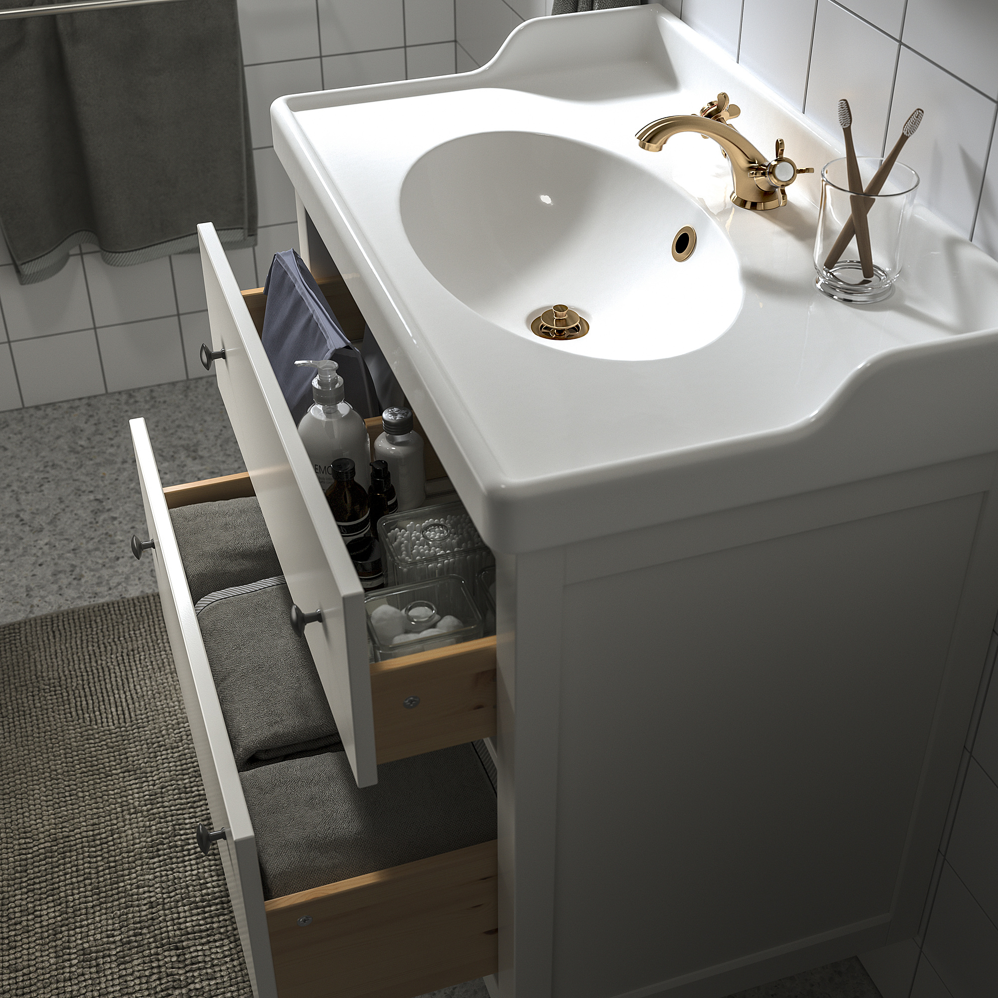 HEMNES/RUTSJÖN 洗臉盆櫃附抽屜/洗臉盆/水龍頭