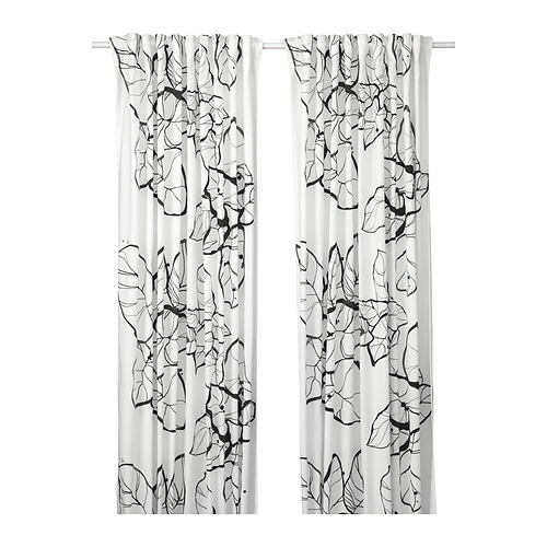 PELARKÖRSBÄR - curtains, 1 pair, white/black floral pattern/with heading tape, 145x250 cm | IKEA Taiwan Online - PE996521_S4