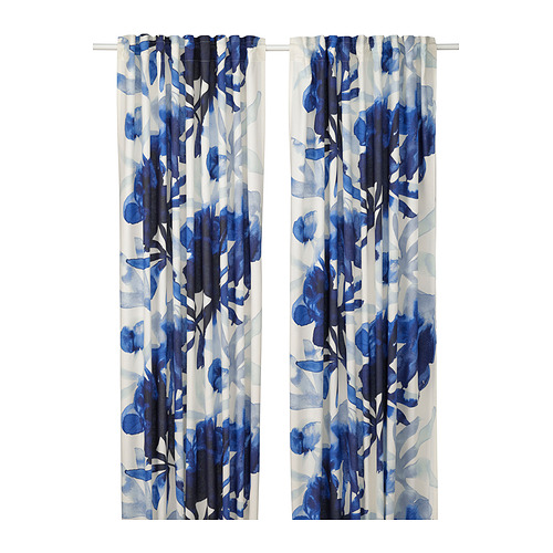 SKOGSNÄSSLA - curtains, 1 pair, white/blue floral pattern/with heading tape, 145x250 cm | IKEA Taiwan Online - PE997450_S4