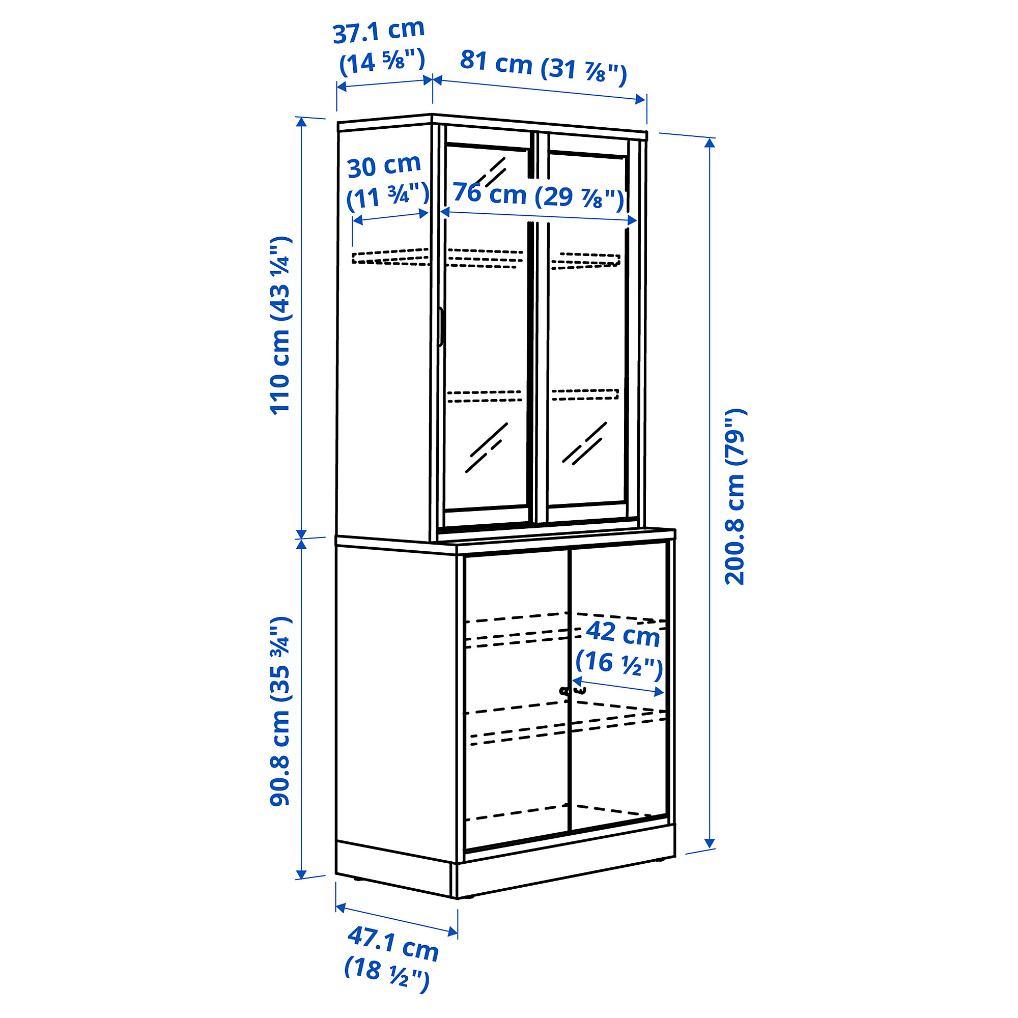 TONSTAD storage comb w sliding glass doors
