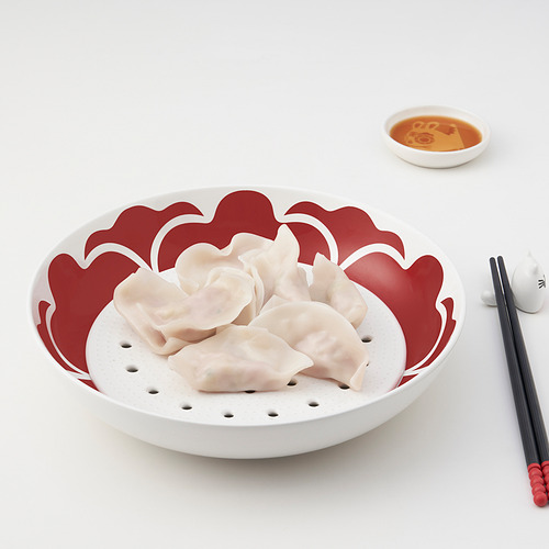 KUNGSTIGER - dumpling plate with strainer, red/flower | IKEA Taiwan Online - PE853929_S4