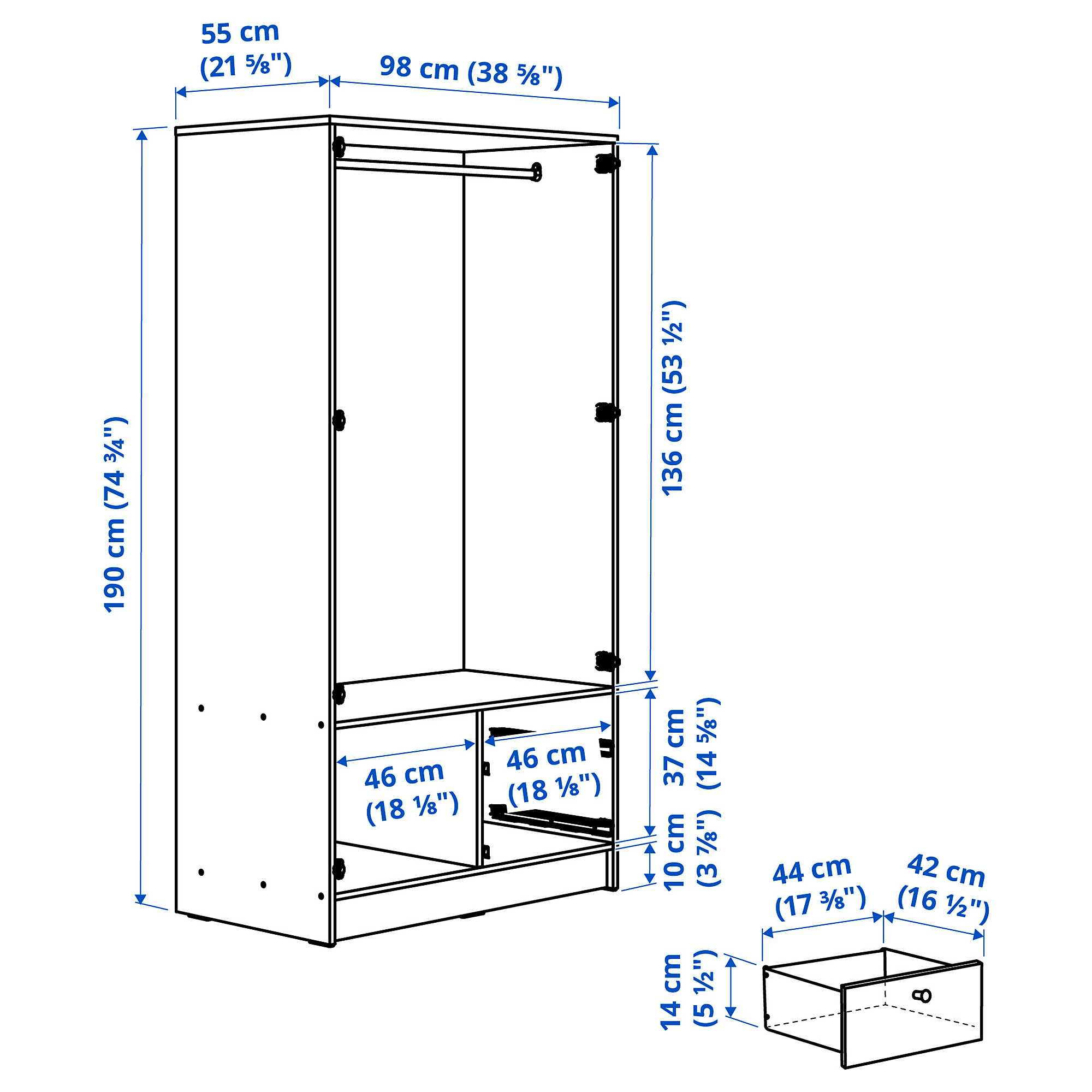 VILHATTEN wardrobe with 2 doors and 2 drawers