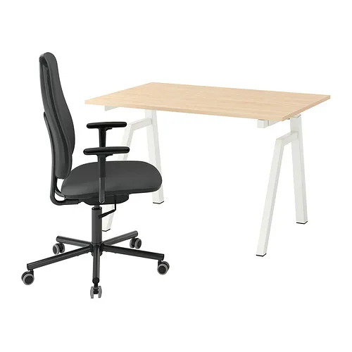 TROTTEN/SMÖRKULL - 書桌及椅子，電動 梣木紋/白色 深灰色，120x70 公分 | IKEA 線上購物 - E1029868_S4
