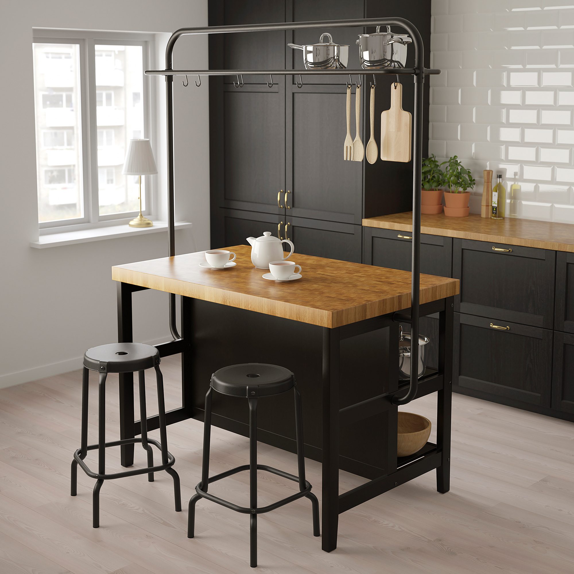 VADHOLMA kitchen island with rack