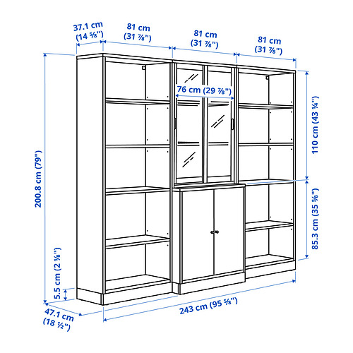 TONSTAD storage comb w sliding glass doors
