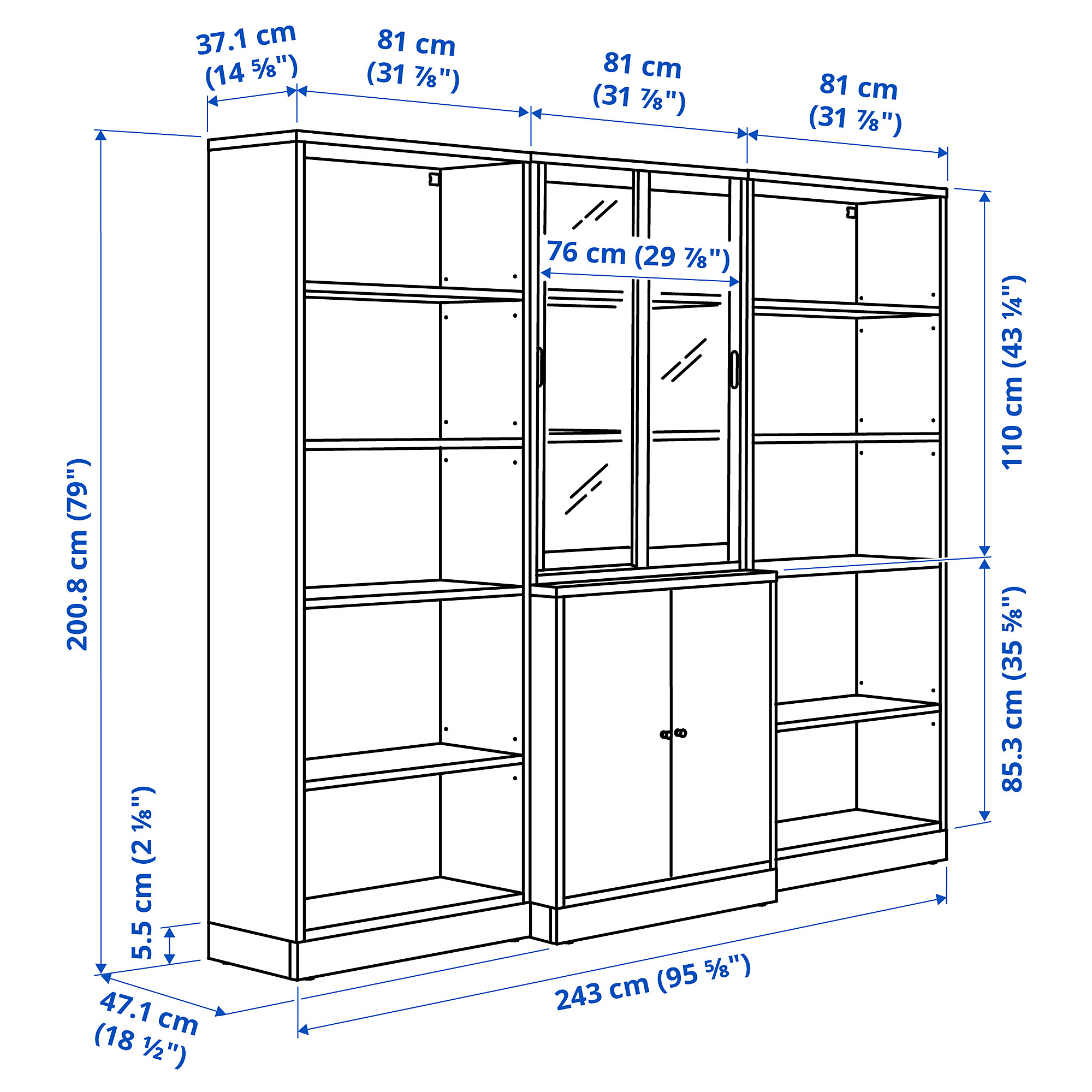 TONSTAD storage comb w sliding glass doors