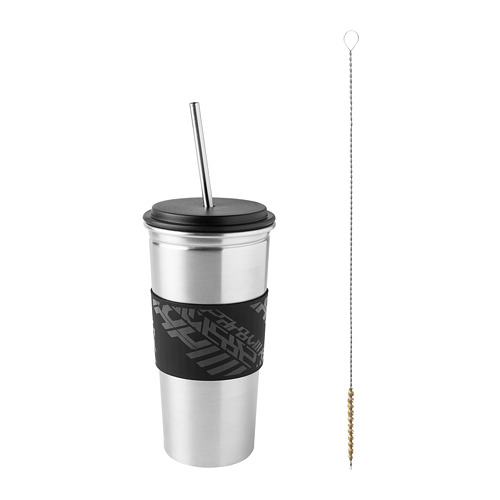 LÅNESPELARE - mug with lid and straw, black | IKEA Taiwan Online - PE811258_S4