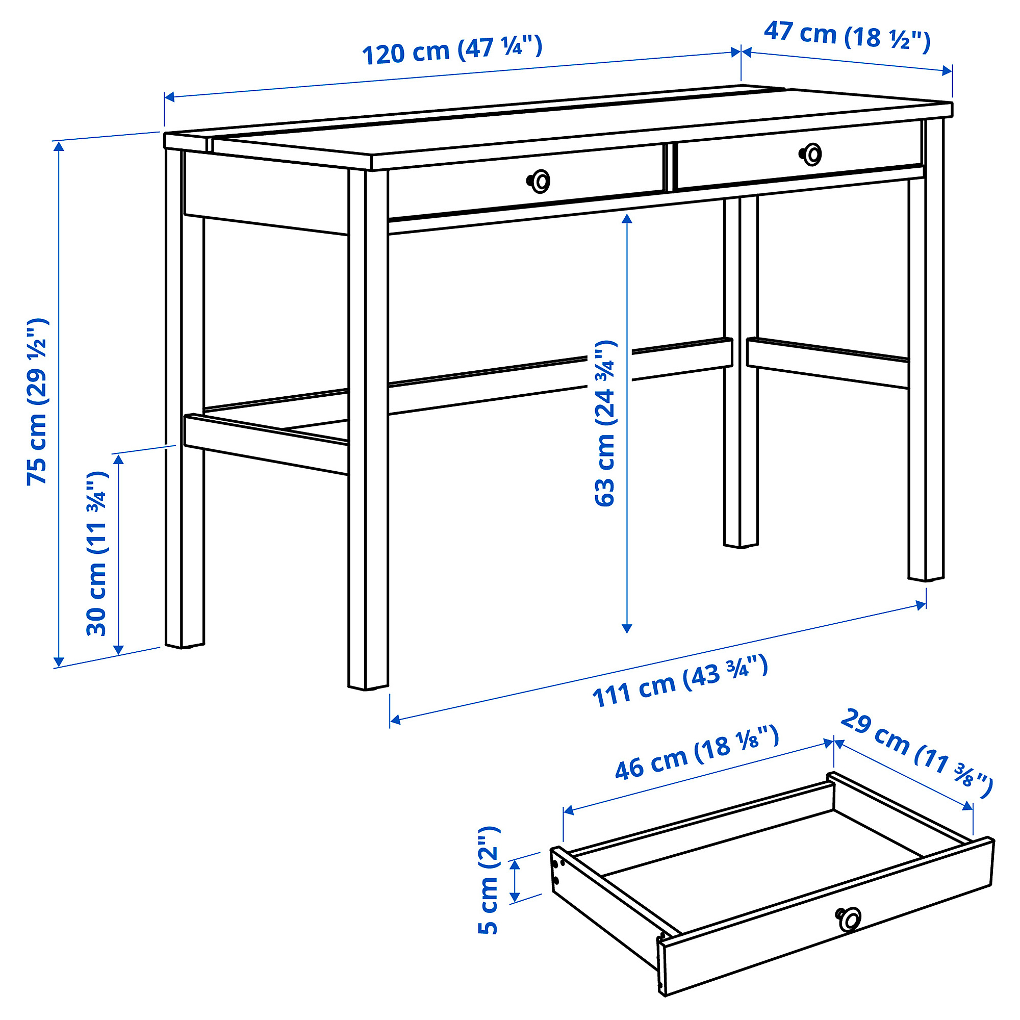 HEMNES desk with 2 drawers