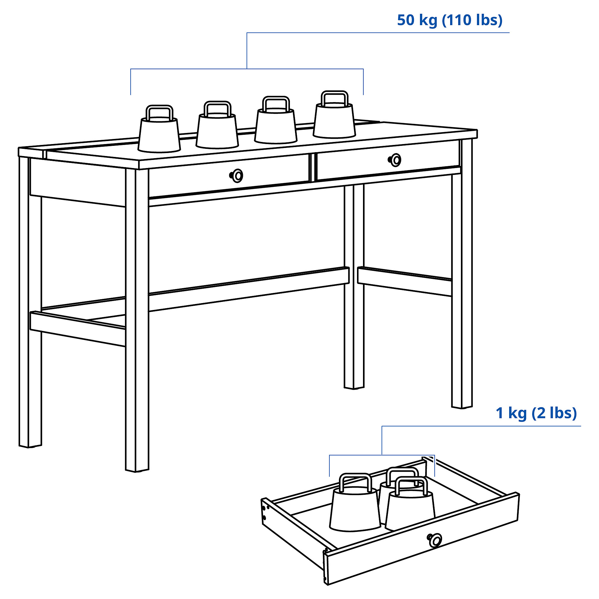 HEMNES desk with 2 drawers