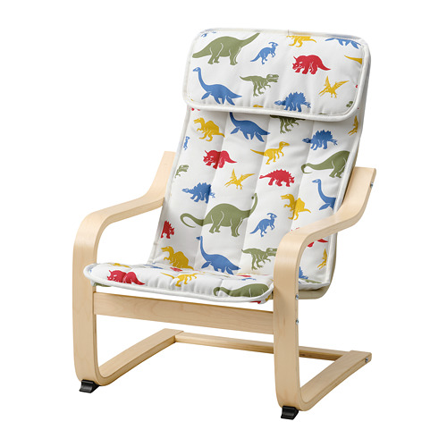 POÄNG - children's armchair, birch veneer/Medskog dinosaur pattern | IKEA Taiwan Online - PE811452_S4
