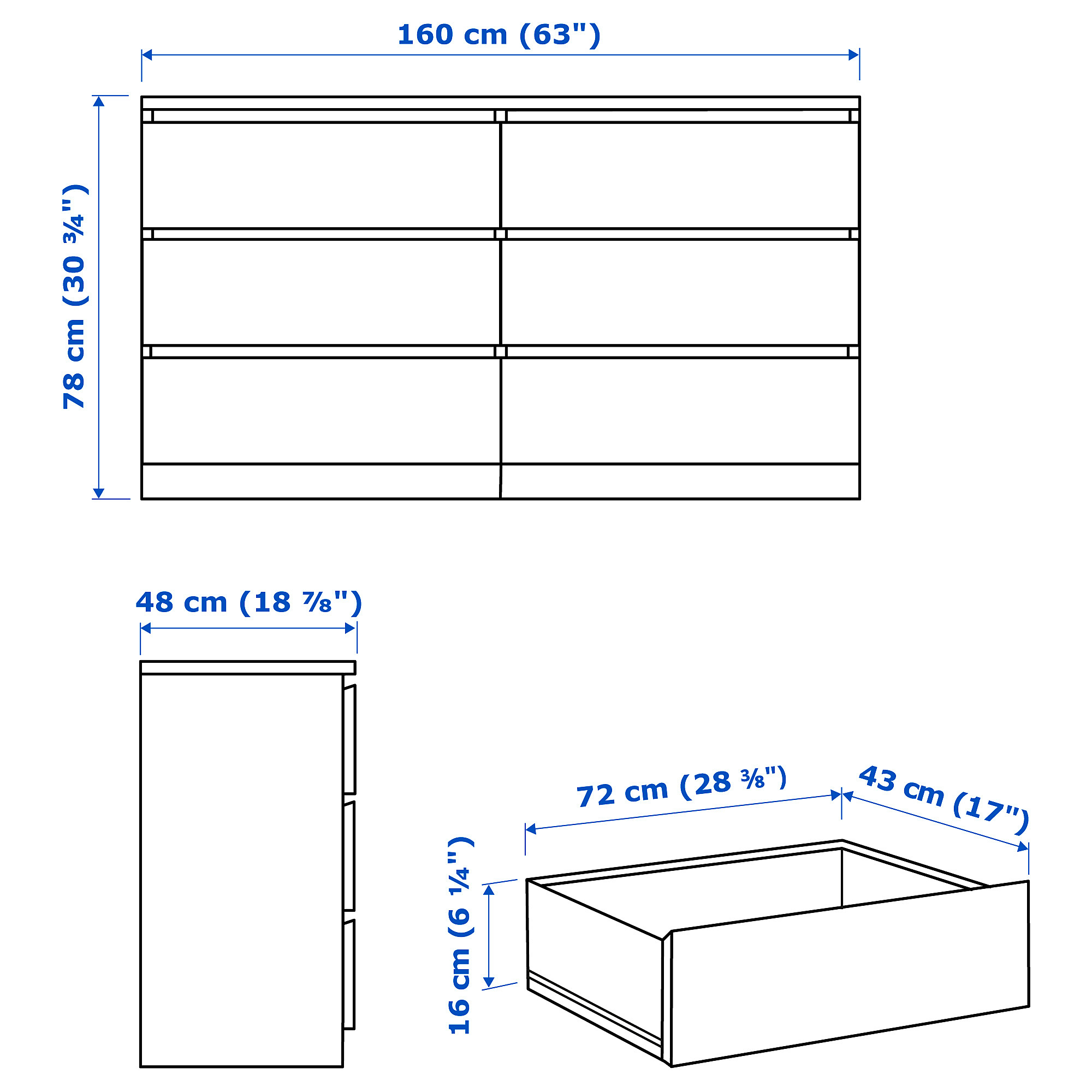 MALM bedroom furniture, set of 4