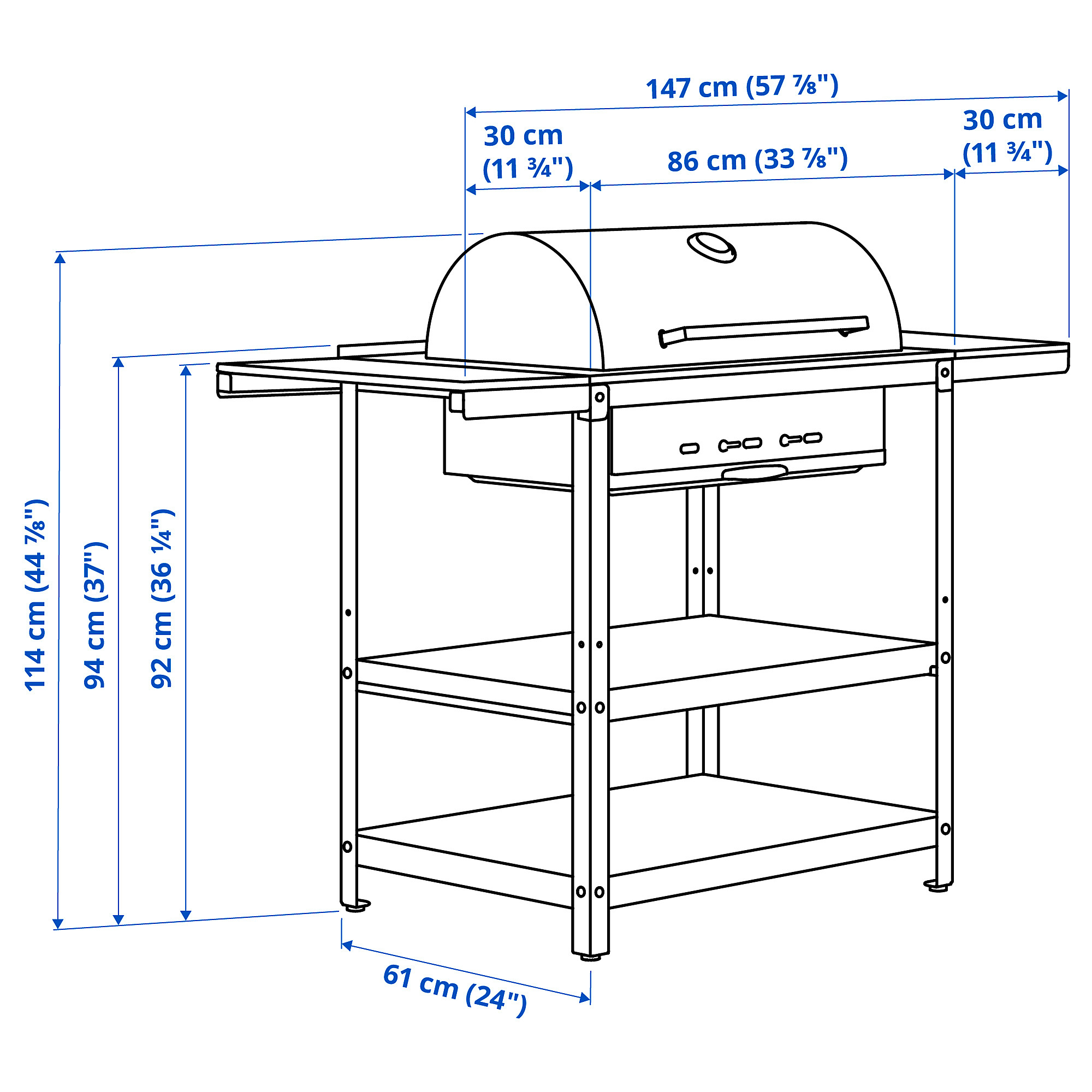 GRILLSKÄR charcoal barbecue w 2 side tables