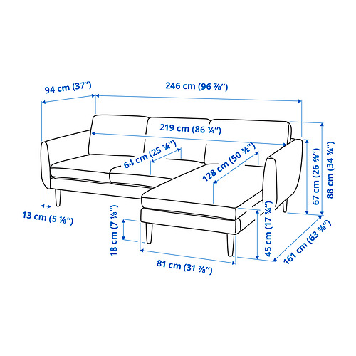 SMEDSTORP - sofa with chaise | IKEA Taiwan Online - PE855196_S4