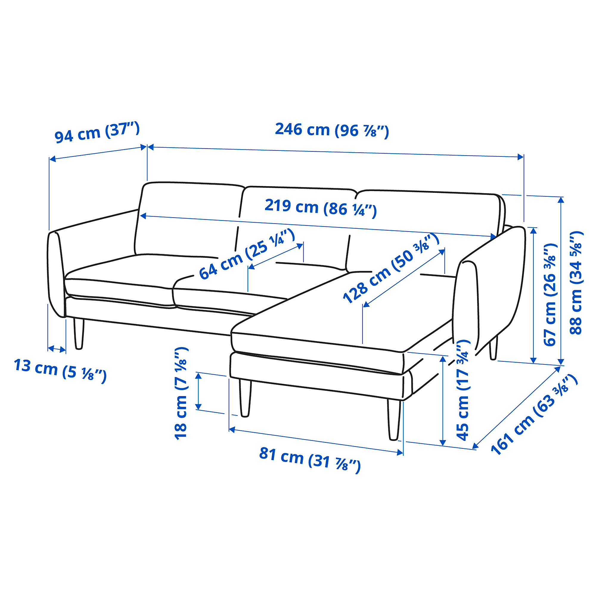 SMEDSTORP 3-seat sofa with chaise longue