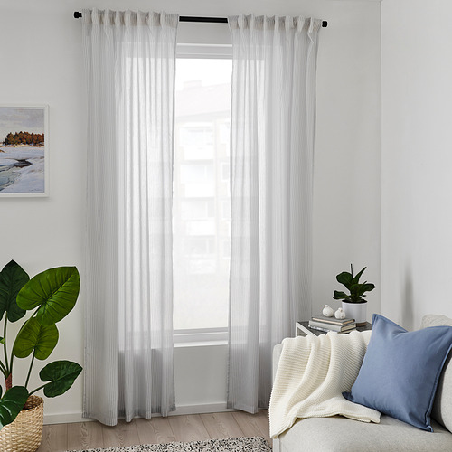 BYMOTT - 窗簾 2件裝, 白色/淺灰色 條紋 | IKEA 線上購物 - PE811839_S4
