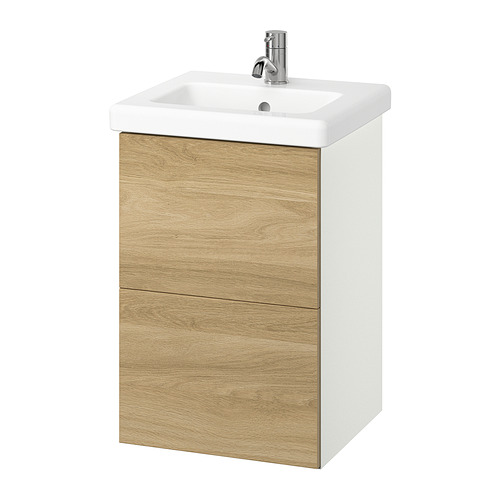 ENHET/TVÄLLEN - wash-stnd w drawers/wash-basin/tap, white/oak effect, 44x43x65 cm | IKEA Taiwan Online - PE929883_S4