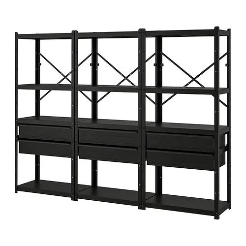 BROR - shelving unit with drawers/shelves, black, 254x40x190 cm | IKEA Taiwan Online - PE856100_S4