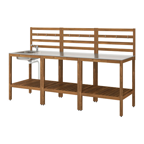 NÄMMARÖ - kitchen with sink unit, outdoor, light brown stained/stainless steel, 240x62 cm | IKEA Taiwan Online - PE997971_S4