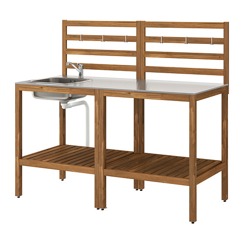 NÄMMARÖ - kitchen with sink unit, outdoor, light brown stained/stainless steel, 160x62 cm | IKEA Taiwan Online - PE997973_S4