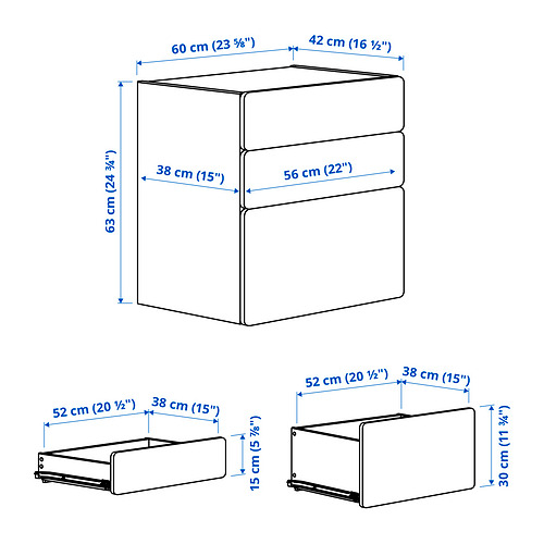 SMÅSTAD/PLATSA chest of 3 drawers