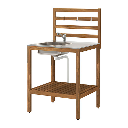 NÄMMARÖ - kitchen with sink unit, outdoor, light brown stained/stainless steel | IKEA Taiwan Online - PE998644_S4