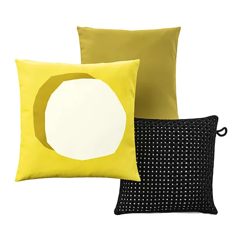 GULLBERGSÖ/HJÄRTERÖ - 靠枕 3件裝, 明亮的黃白色 黃綠色/黑色 戶外/室內, 50x50 公分 | IKEA 線上購物 - PE998653_S4