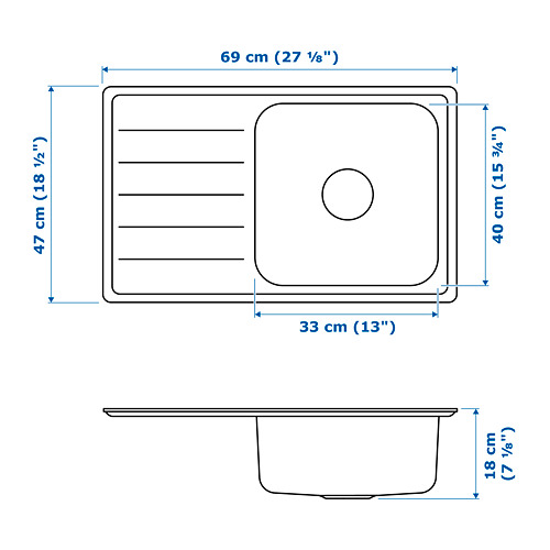 VATTUDALEN inset sink, 1 bowl with drainboard