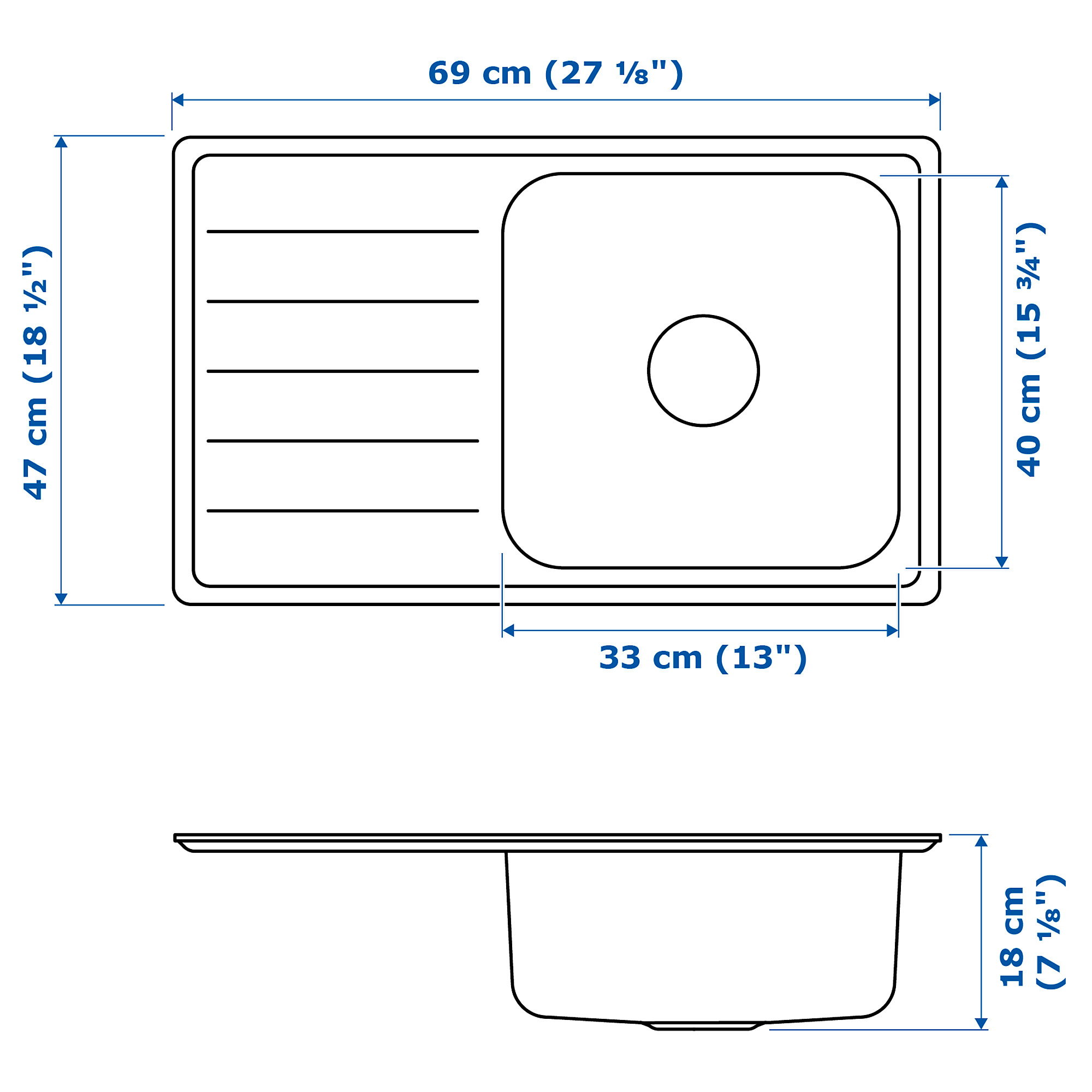 VATTUDALEN inset sink, 1 bowl with drainboard