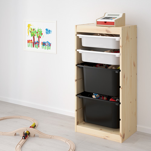 TROFAST - storage combination with boxes, light white stained pine white/black | IKEA Taiwan Online - PE653548_S4