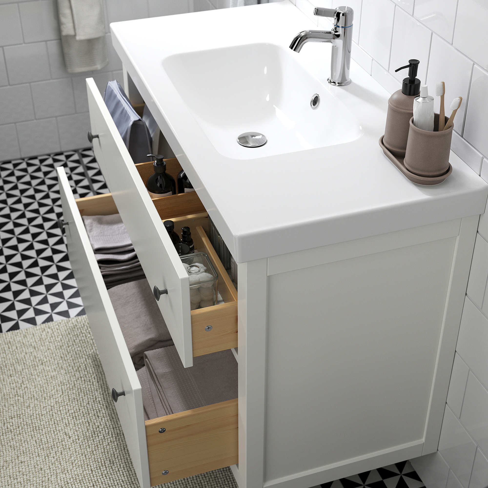 HEMNES/ORRSJÖN 洗臉盆櫃附抽屜/洗臉盆/水龍頭