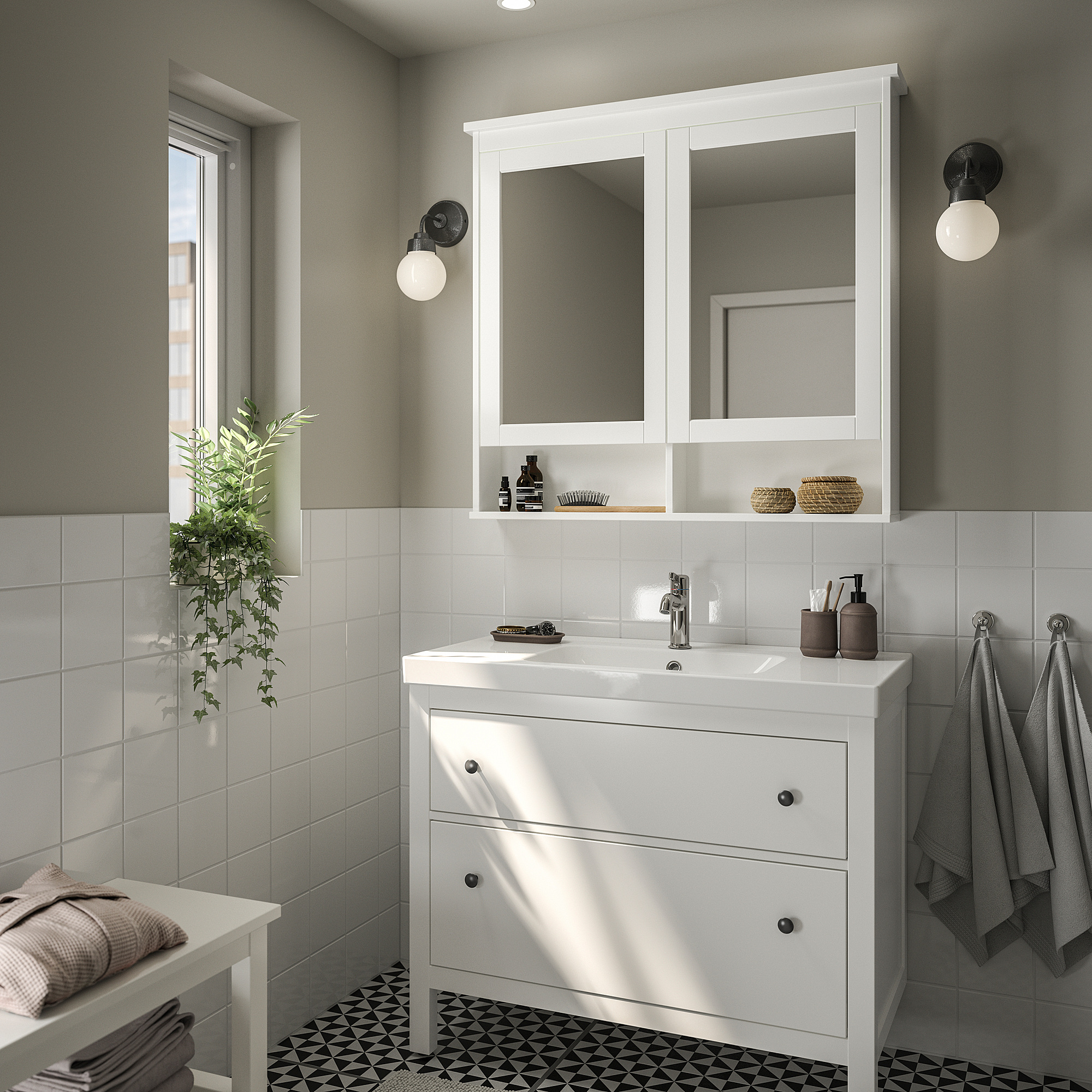 HEMNES/ORRSJÖN 洗臉盆櫃附抽屜/洗臉盆/水龍頭