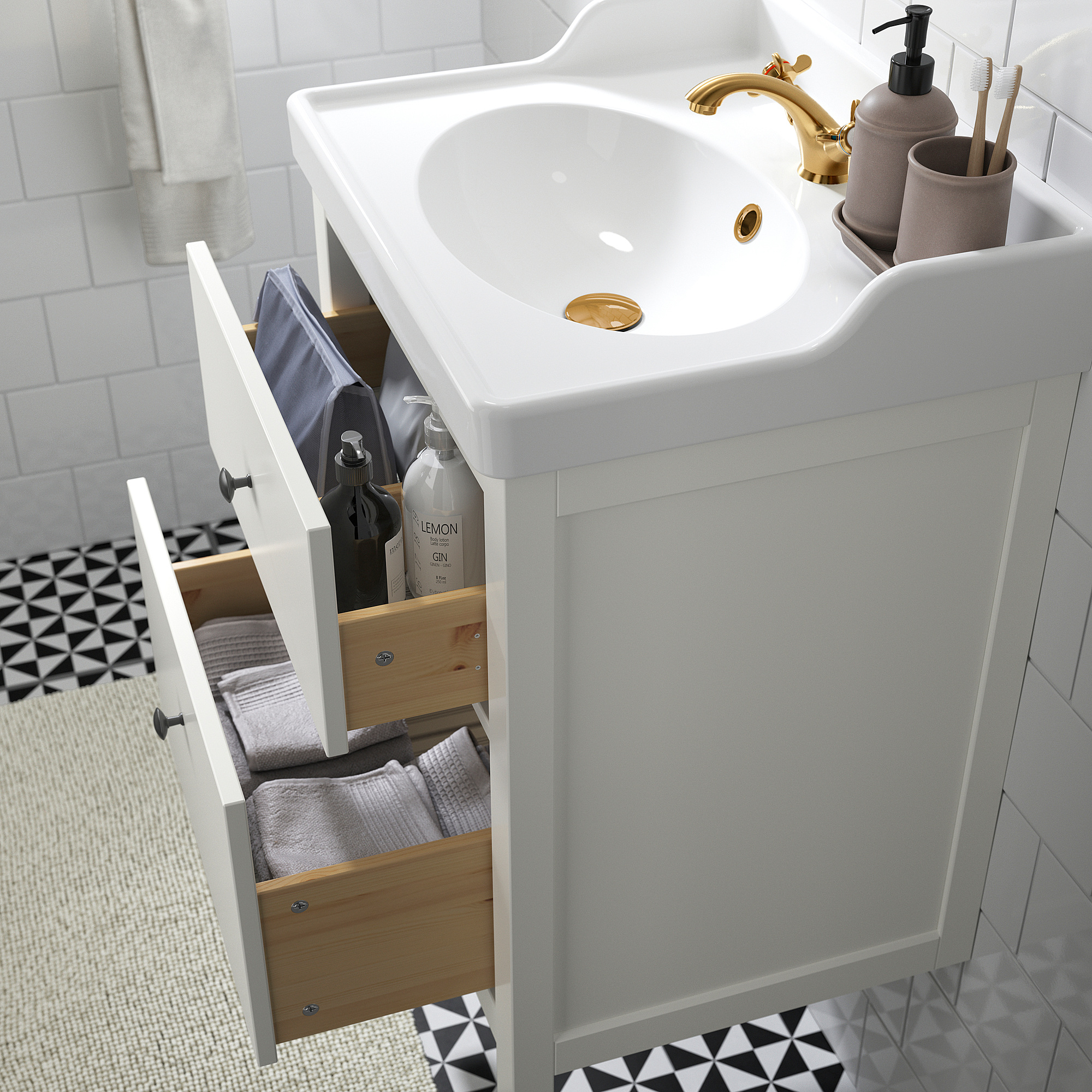 HEMNES/RUTSJÖN 洗臉盆櫃附抽屜/洗臉盆/水龍頭