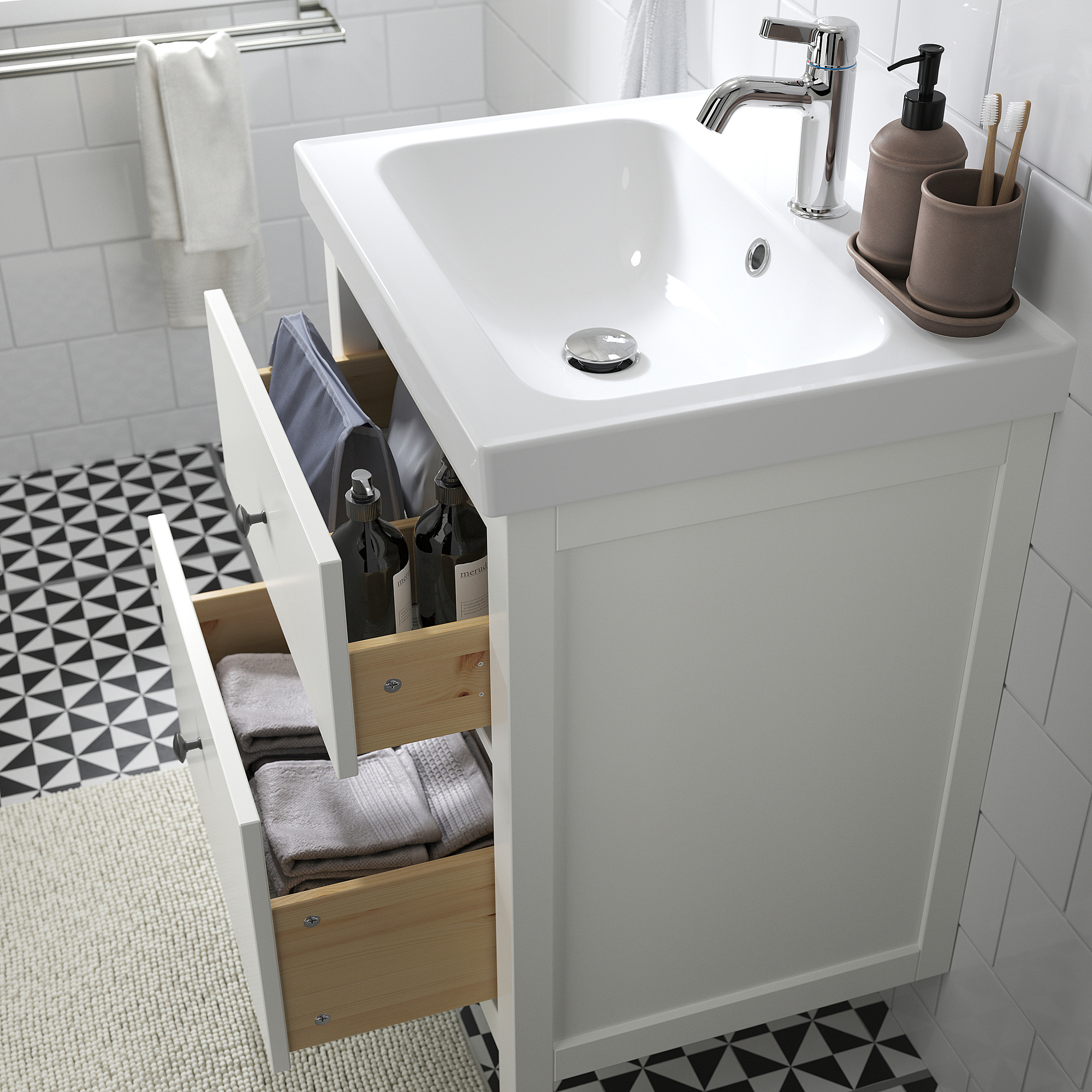 HEMNES/ORRSJÖN 洗臉盆櫃附抽屜/洗臉盆/水龍頭