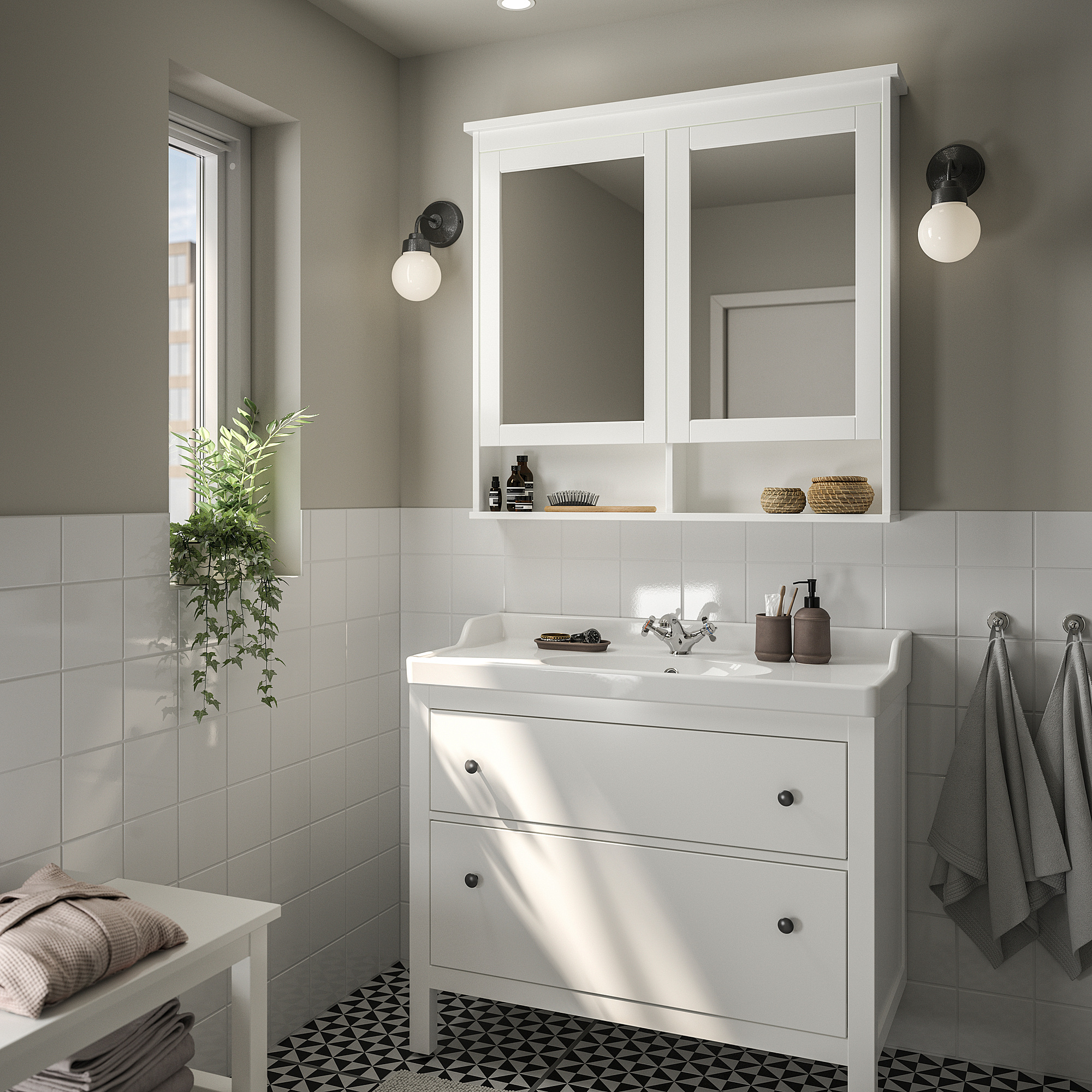 HEMNES/RUTSJÖN 洗臉盆櫃附抽屜/洗臉盆/水龍頭