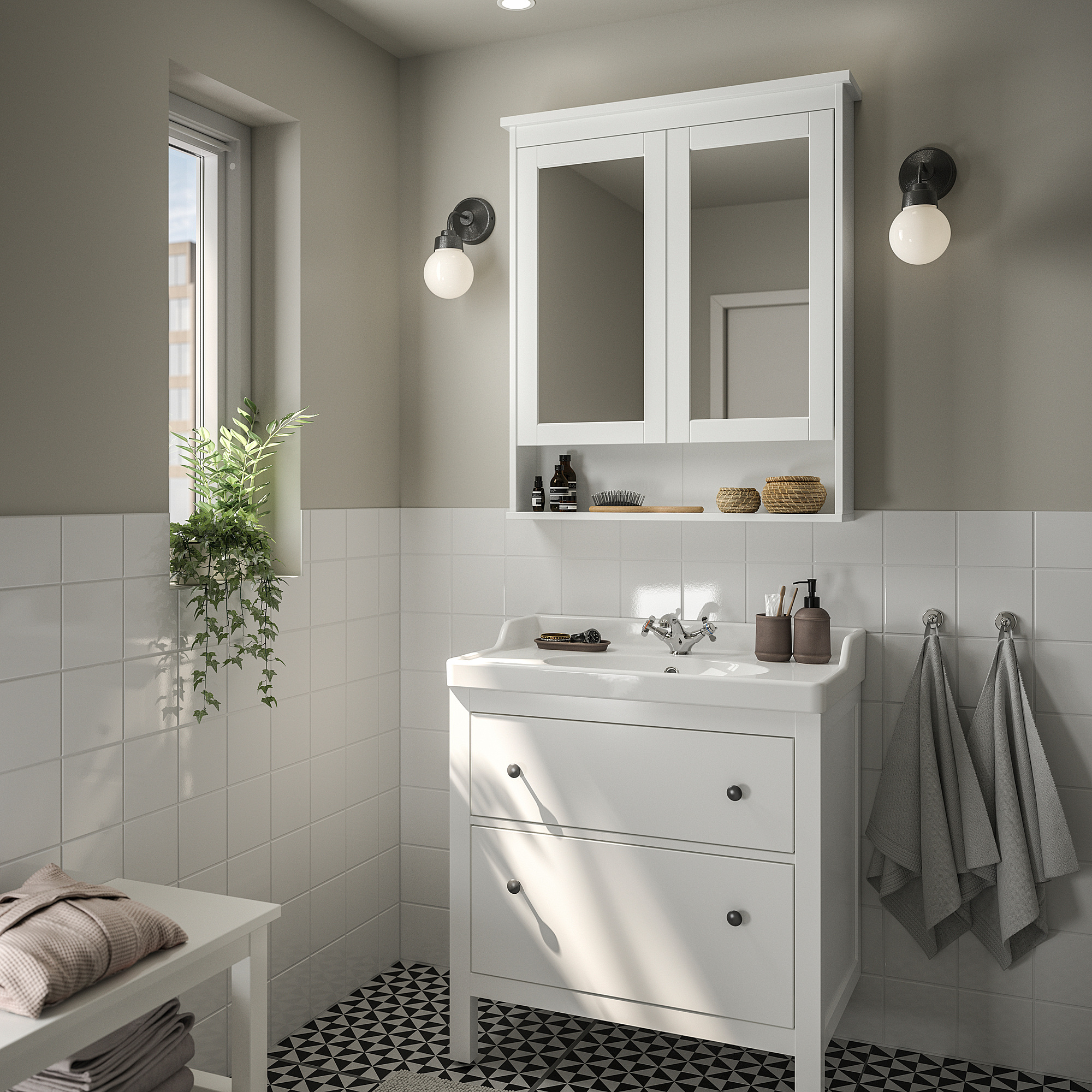 HEMNES/RUTSJÖN 洗臉盆櫃附抽屜/洗臉盆/水龍頭